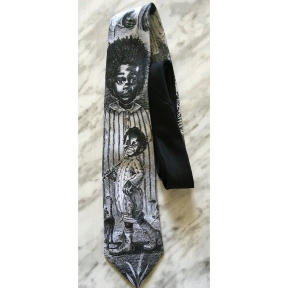 Vintage Ralph Marlin Men's Tie Blaine Heilman Buckwheat ENT Black White 1991 USA - Picture 2 of 7